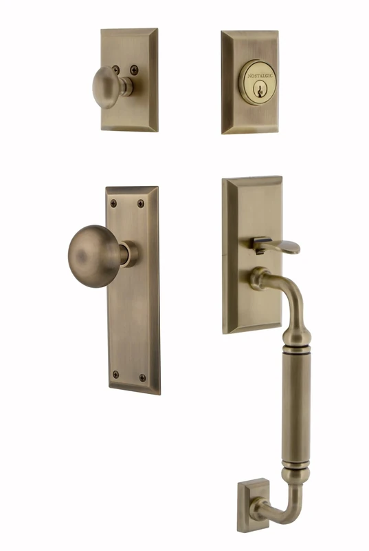 Nostalgic Warehouse 719434 New York C Grip Entry Set, Backset - 2.375", Antique Brass
