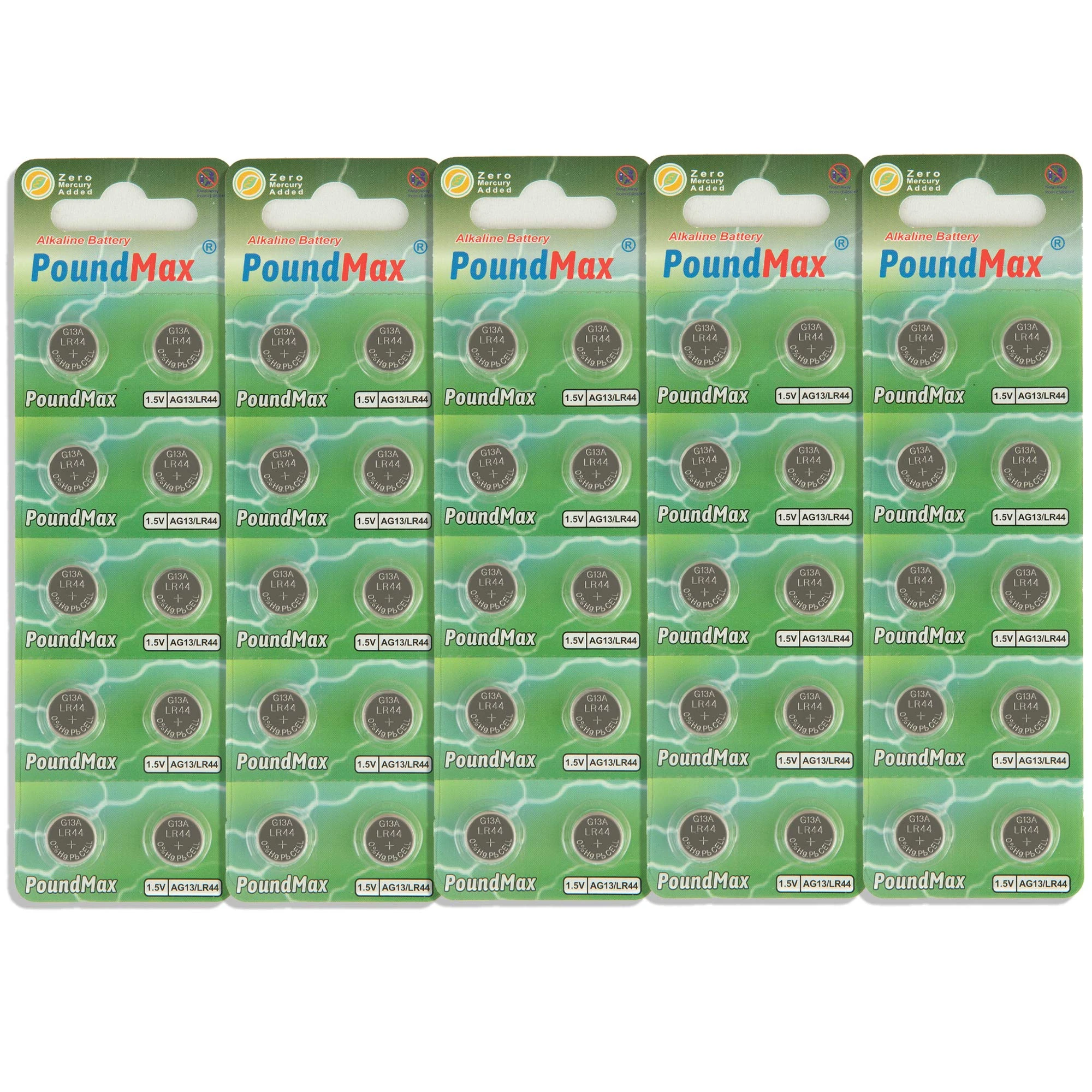 50 x AG13 LR44 1.5 V PoundMax Alkaline Button Cell Battery