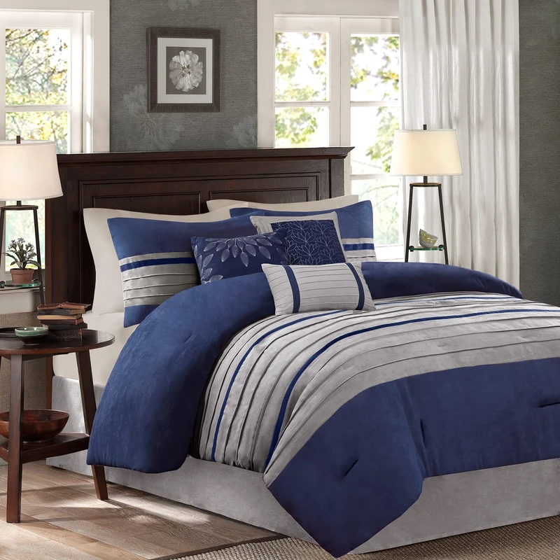 Madison Park All Season Down Alternative Bedding, Matching Shams, Decorative Pillow, Polyester, Blue, California-King