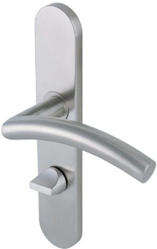 Vachette Linox 494 Door Handle Set on Large Plate - Comma Handle - Door Lock - Bathroom and Toilet Door - Distance 195 mm - Easy to Install - Stainless Steel - Image 1