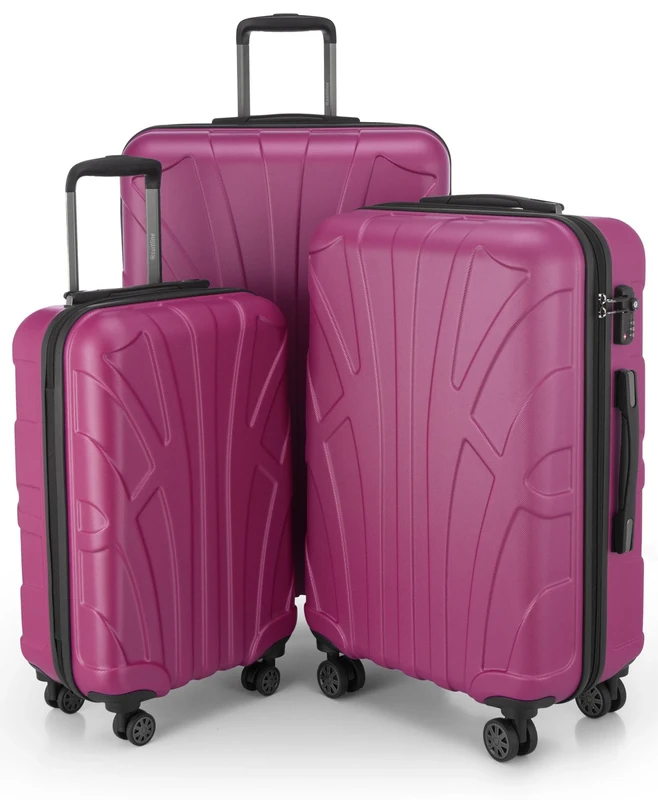 Suitline Set of 3 Hardshell suitcases, Travel suitcases, Trolley, Rigid luggages, TSA, (55 cm, 66 cm, 76 cm), 100% ABS, mat, Pink