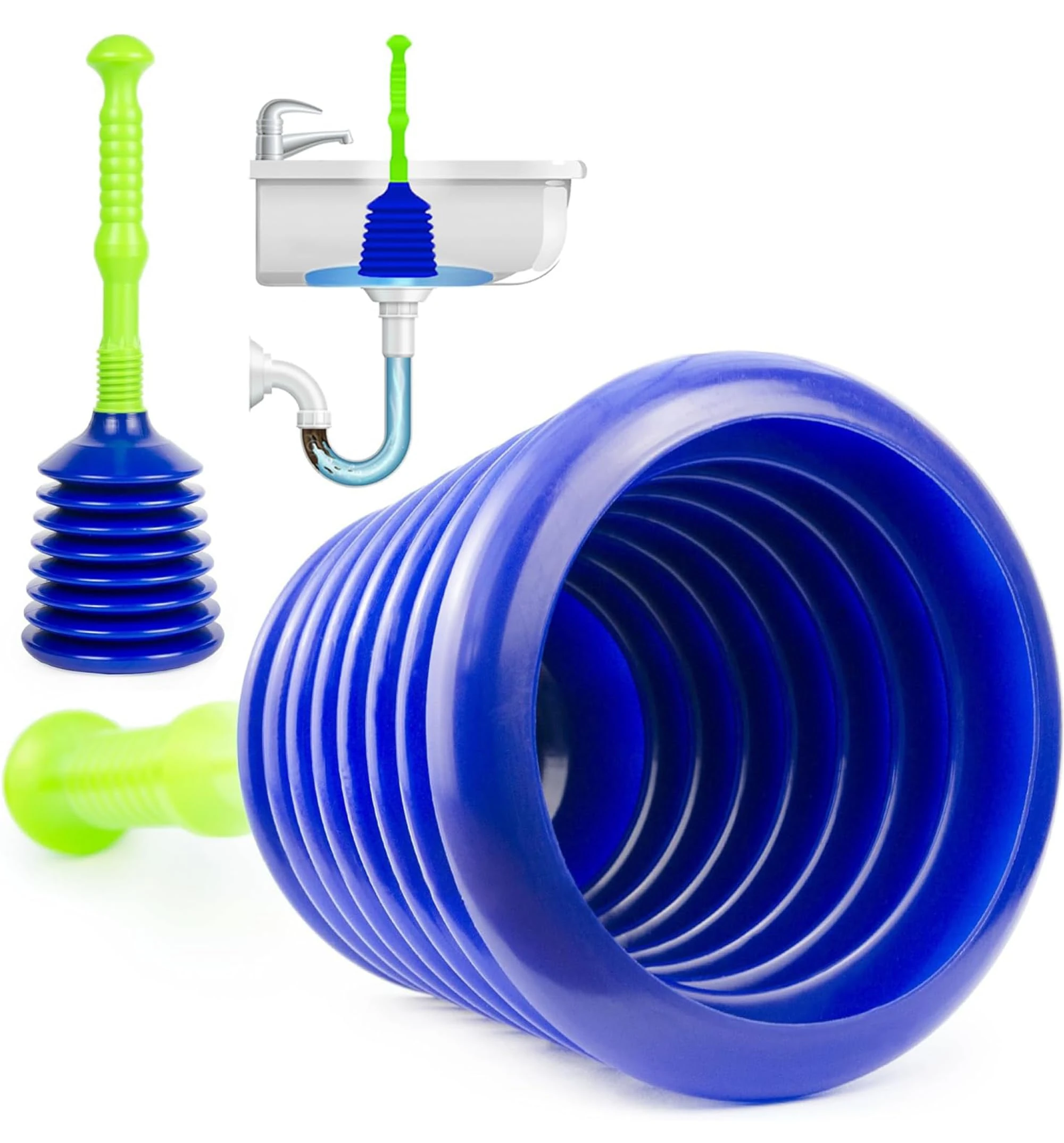 Luigi's Sink Plunger - Drain Plunger Sink Unblocker - Plungers for Unblocking - Drain Plungers for Bathroom Kitchen Bath Shower - Unblock Pump with Accordion Bellows