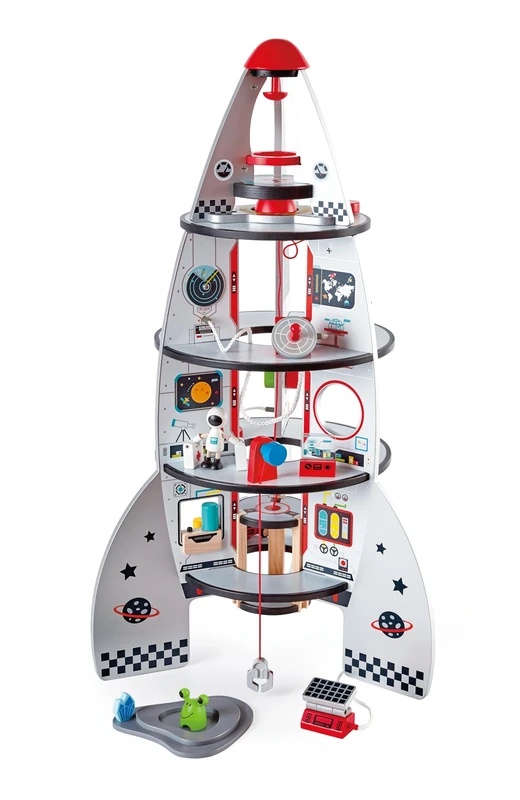 Hape Four-Stage Rocket Ship | Award-Winning Wooden Spaceship Toy with Real-Life Space Shuttle Designs, 20 Rocket Space Centre Pieces and Planetary Lander