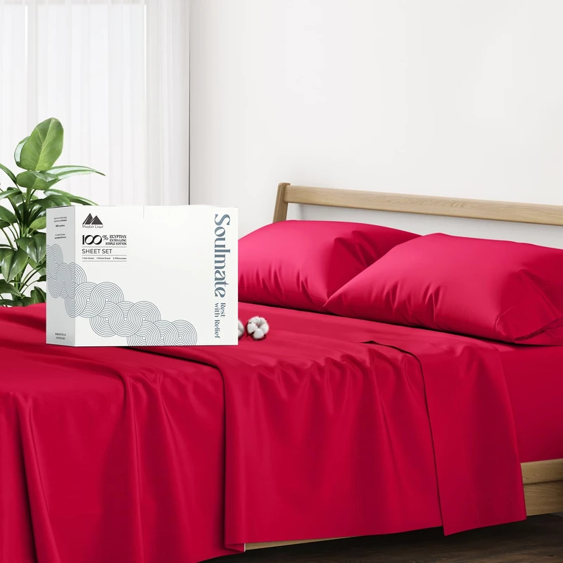 Mayfair Linen Hotel Collection Egyptian Cotton 500 Thread Count 4 Piece Sheet Set (1 Flat Sheet 1 Fitted Sheet And 2 Pillow Cases) Full Red