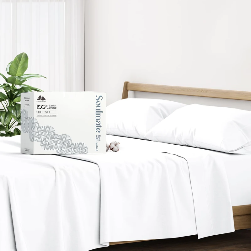 Mayfair Linen Hotel Collection Egyptian Cotton 500 Thread Count 4 Piece Sheet Set (1 Flat Sheet 1 Fitted Sheet And 2 Pillow Cases) Full White
