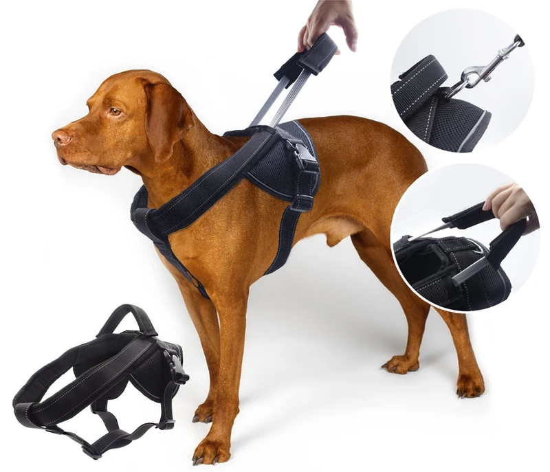 YOGADOG - Heavy Duty Dog Harness Prevent Pulling Soft Padded Special Extended Integrated Short Leash Design Reflective Stitching Medium Large Dogs