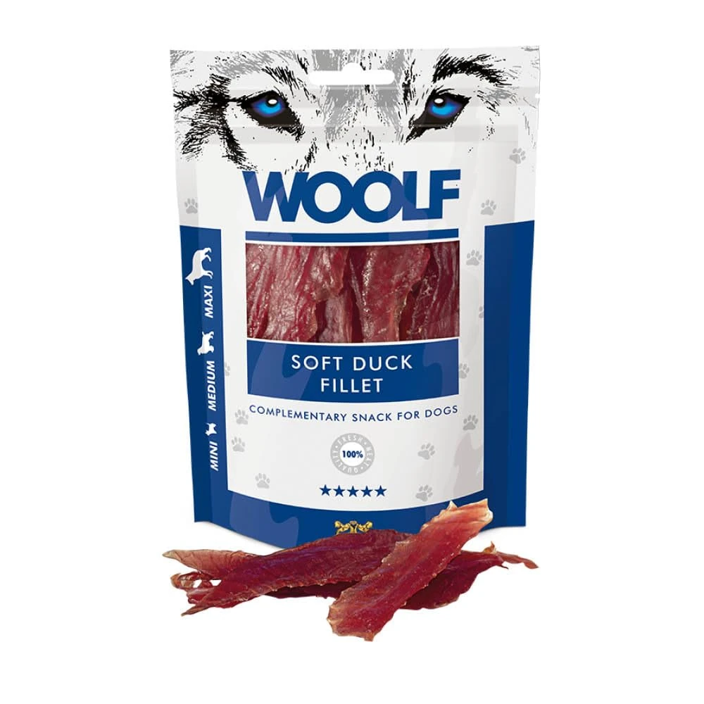 WOOLF Soft Duck Fillet Dog Treats - Complementary Snacks for Dogs. All-Natural Ingredients, High Meat Content, Nutritional, Free from Artificial Additives. Suitable for Dogs (100g)