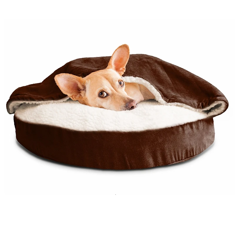 Furhaven 26" Round Orthopedic Dog Bed for Medium/Small Dogs w/Removable Washable Cover, For Dogs Up to 30 lbs - Sherpa & Suede Snuggery - Espresso, 26-inch