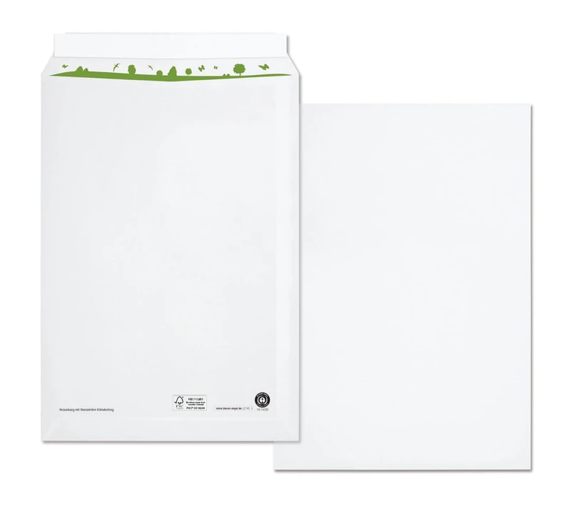 Beeco 04470161 °C4 Recycled Paper with Green Inner Print, Peel and Seal Pack of 250/229 x 324 mm 100 g White