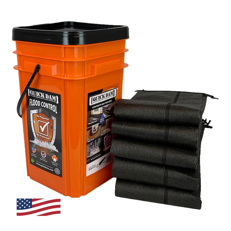 Quick Dam QDGG10-5 Grab & Go 10ft Flood Barriers 5/Bucket, Orange, 14 x 14 x 17 inches