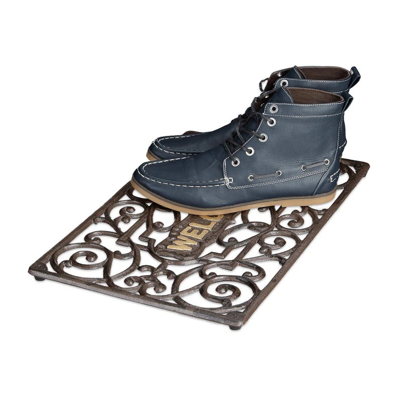 Relaxdays Rustic Door Mat Rectangle, 2 x 52 x 32.5 cm, Cast Iron Doormat in Art Nouveau Style Floor Mat Robust Powder-Coated Metal Welcome Mat, Anti-Slip, Bronze
