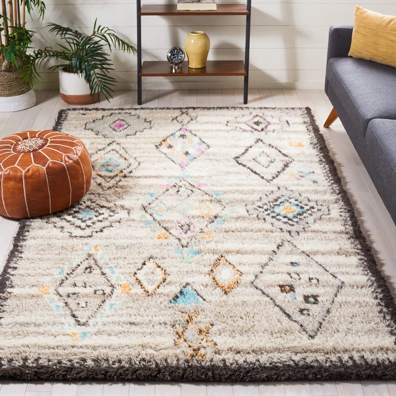 Safavieh Moroccan Inspired Indoor Hand Knotted Rectangle Area Rug, Kenya Collection, KNY826, in Natural / Multi, 152 X 244 cm for Living Room, Bedroom or Any Indoor Space