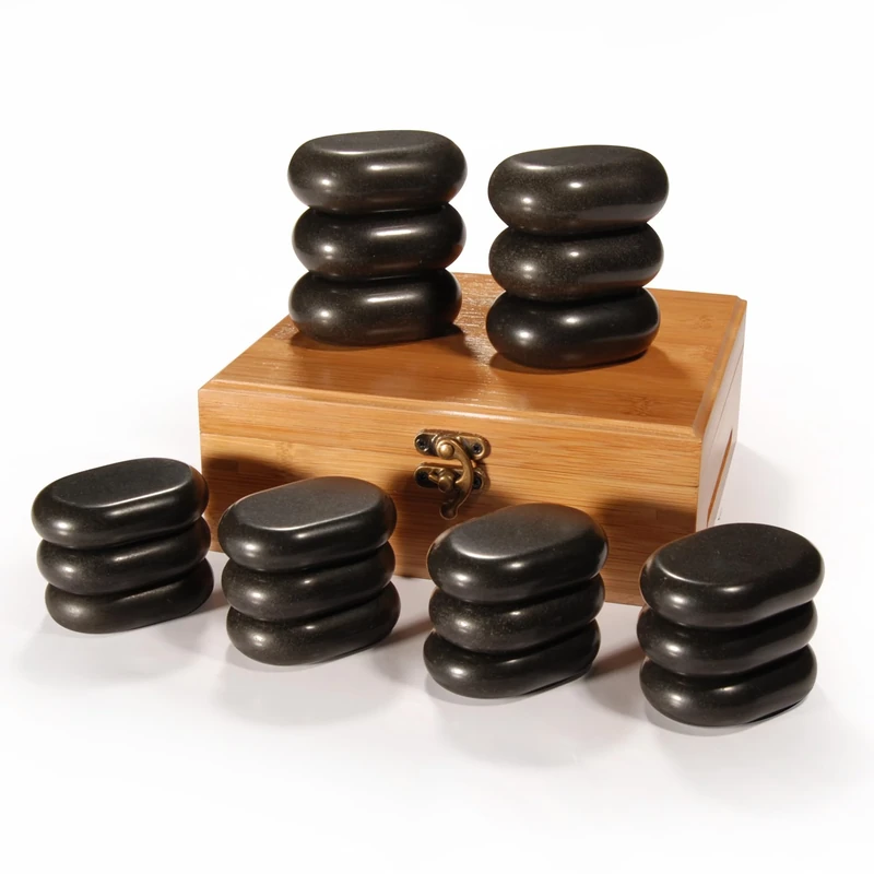 Master Massage Professional Mini Body Massage Stone Hot Stone Set, 18-Count, Black