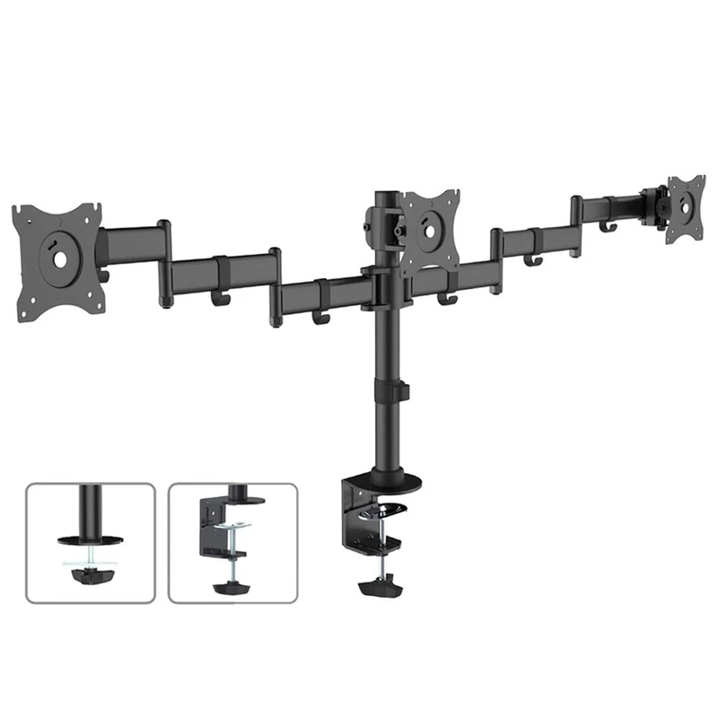 Maclean Brackets MC-691 Triple Monitor Arm LED LCD Plasma Screen Desk Mount 13"-27" 8kg