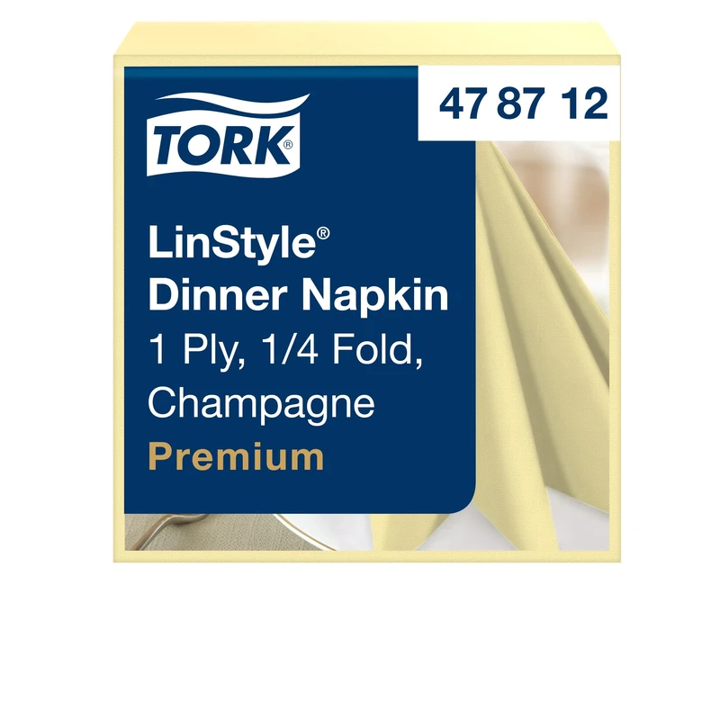 Tork 478712 Premium Linstyle Champagne Dinner Napkin / 1 Ply Absorbent Unprinted Serviette in Cream / 12 x 50 Sheets (WxL: 19.5cm x 19.5cm)