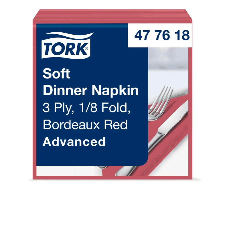 Tork 477618 Soft Bordeaux Dinner Napkin 1/8 Folded / 3 Ply Advanced, Absorbent Unprinted Serviette in Dark Red / 12 x 100 Sheets (WxL: 9.8cm x 19.5cm)