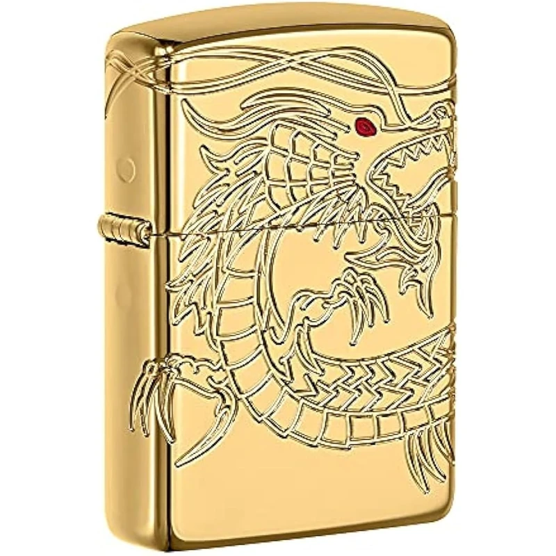 Zippo Windproof Lighter - Chinese Dragon - 360 Multicut Engraving & Epoxy Inlay - Armor, High Polish Gold - Refillable - Reusable - Windproof - Made in USA