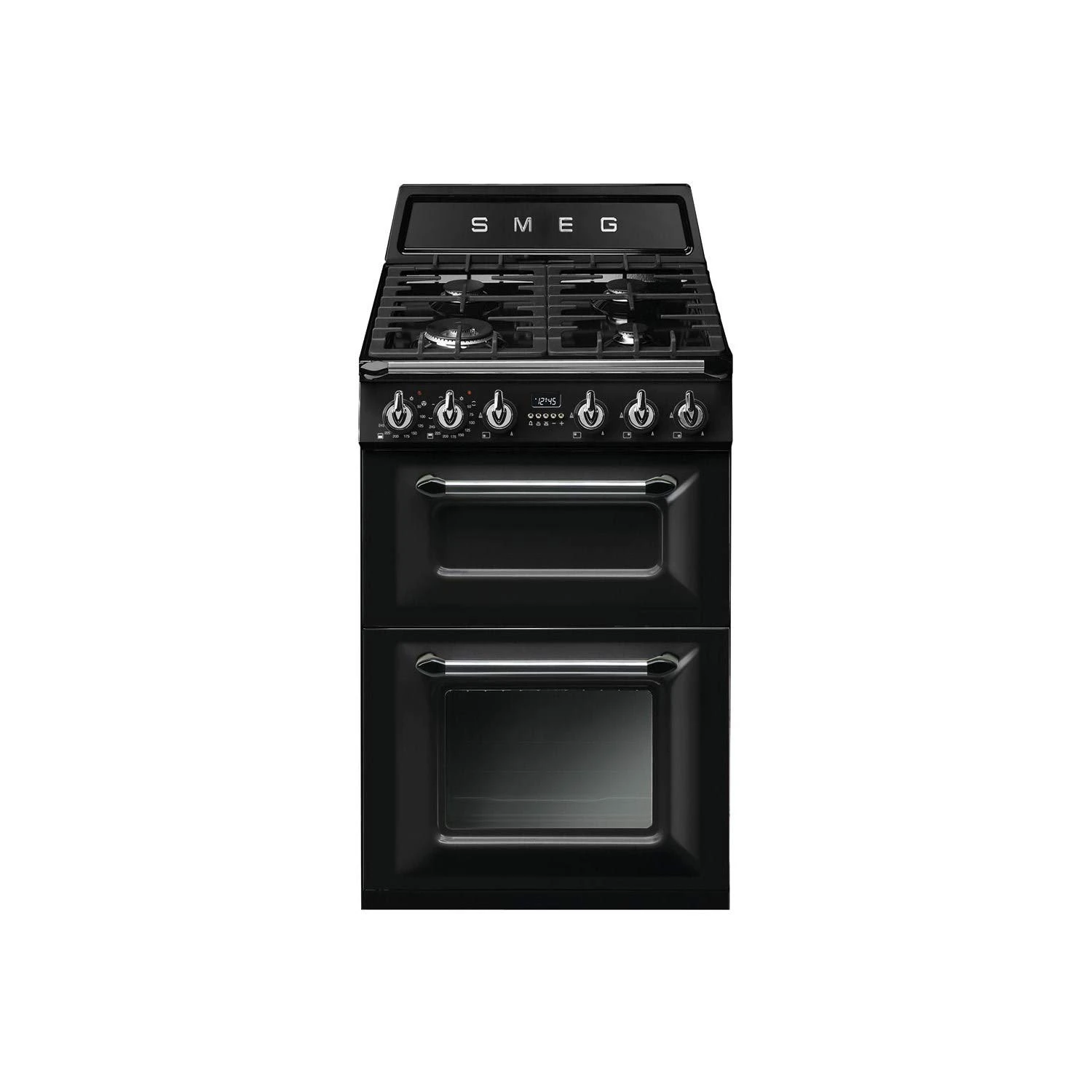 Smeg Victoria 60cm Double Oven Dual Fuel Cooker - Black, Medium, Large, Gas Powered, 4 Heating Elements
