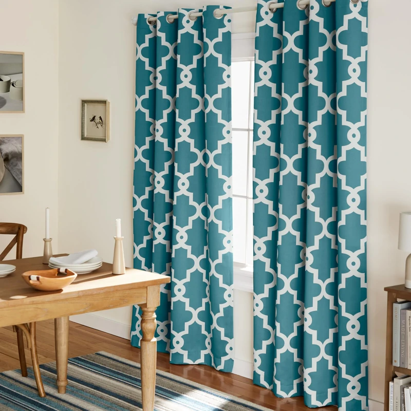 Exclusive Home Curtains Ironwork Woven Blackout Grommet Top Panel Pair, Teal, 52x96, 2 Piece