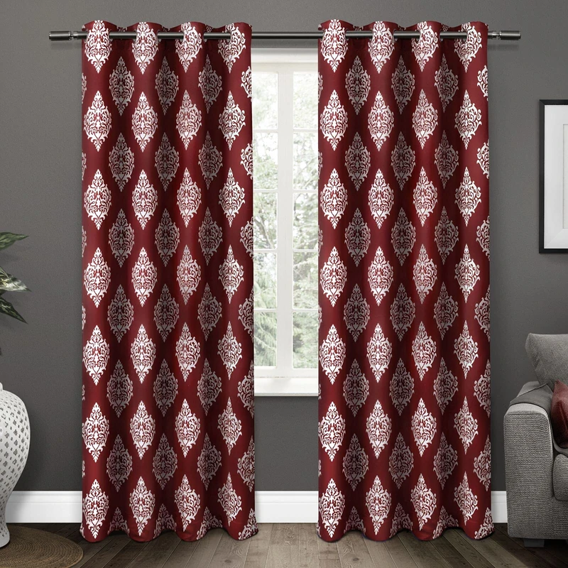 Exclusive Home Curtains Medallion Woven Blackout Grommet Top Panel Pair, Burgundy, 52x84, 2 Piece