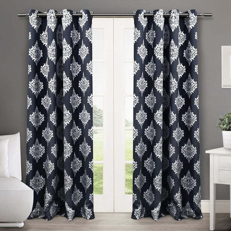 Exclusive Home Curtains Medallion Woven Blackout Grommet Top Panel Pair, Peacoat Blue, 52x84, 2 Piece