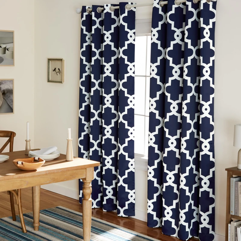 Exclusive Home Curtains Ironwork Woven Blackout Grommet Top Panel Pair, Peacoat Blue, 52x96, 2 Piece
