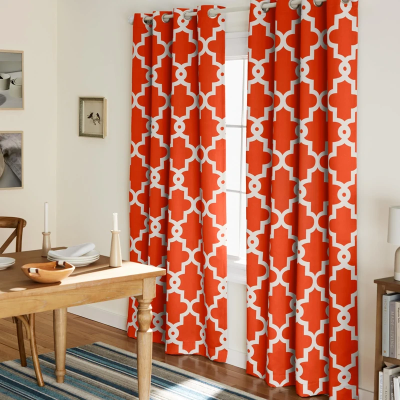 Exclusive Home Curtains Ironwork Woven Blackout Grommet Top Panel Pair, Mecca Orange, 52x84, 2 Piece