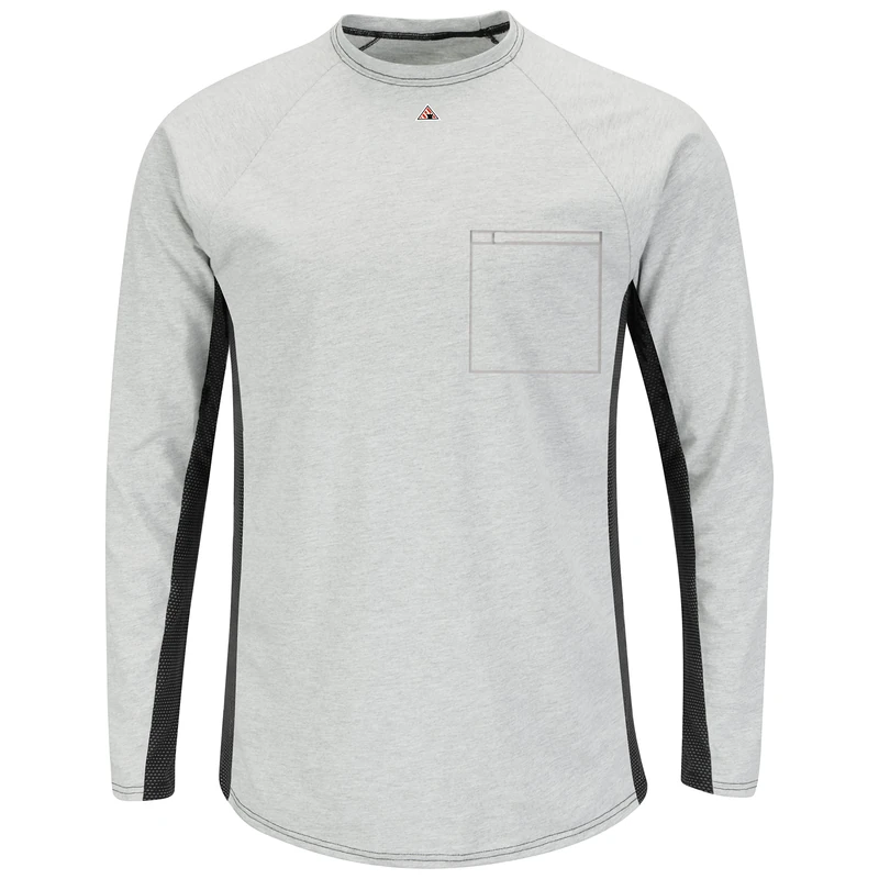 Bulwark FR Men's Long Sleeve Base Layer with Concealed Chest Pocket Shirt, Grey, Large Tall