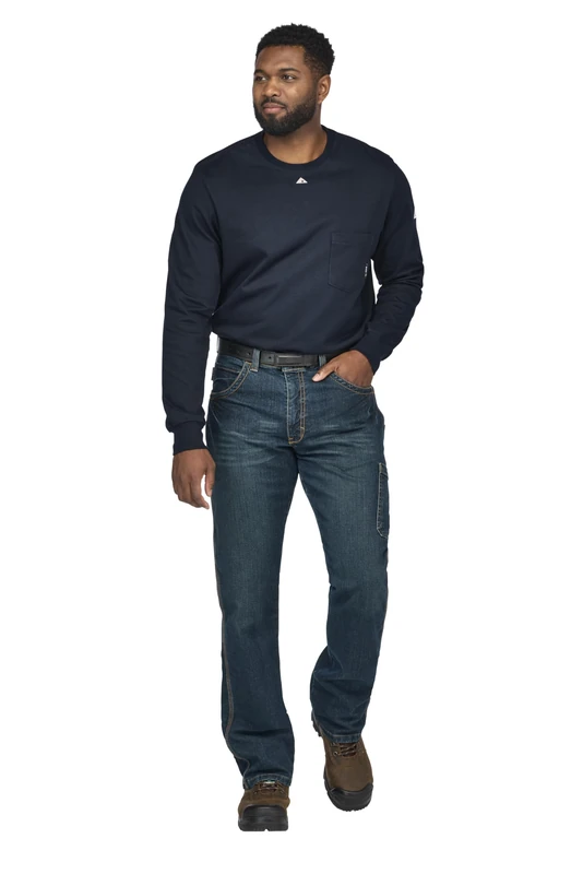 Bulwark FR Men's Lightweight Fr Long Sleeve Tagless T Shirt, Navy, XXXXL