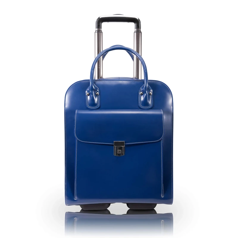 McKleinUSA 15.4 inch Vertical Leather Briefcase with Wheels Navy Blue 97697 - Image 1