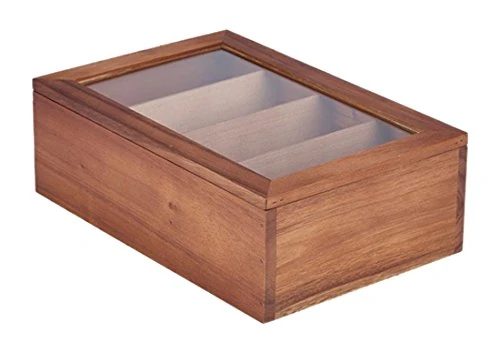 Genware NEV-WTB Acacia Wood Tea Box, 30 cm x 20 cm x10 cm