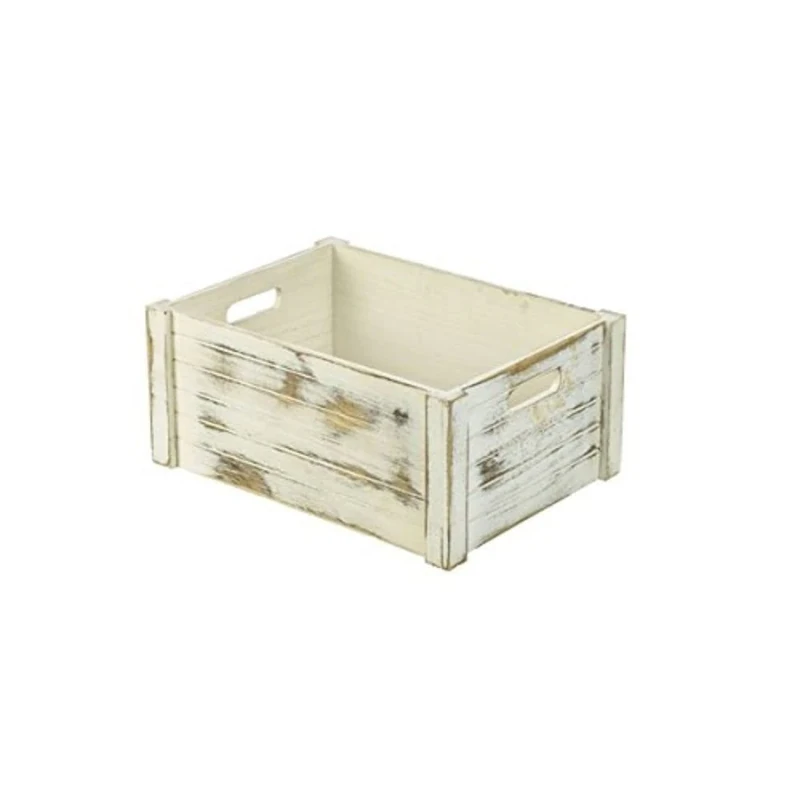 Genware NEV-WDC-4130W Wooden Crate, White Wash Finish, 41 cm x 30 cm x 18 cm