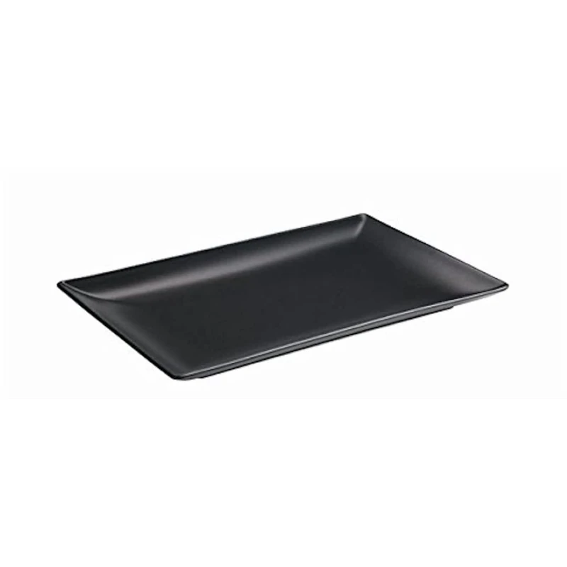 Genware NEV-B2774 Luna Rectangular Coupe Plate, Stoneware, 25 cm x 15 cm, Black (Pack of 6)
