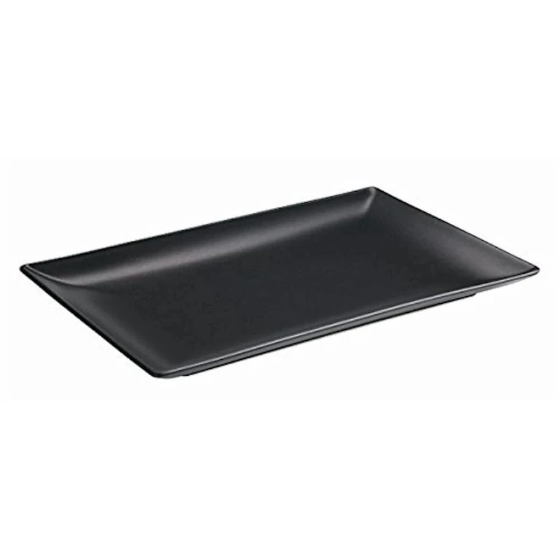 Genware NEV-B2883 Luna Rectangular Coupe Plate, Stoneware, 30 cm x 20 cm, Black (Pack of 6)