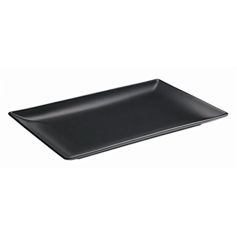 Genware NEV-B2976 Luna Rectangular Coupe Plate, Stoneware, 30 cm x 15 cm, Black (Pack of 6)