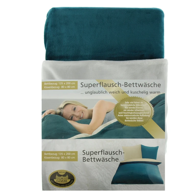 Gözze - Reversible Bed Linen Set, Cashmere Feel, Duvet Cover: 135 x 200 cm, Pillowcase: 80 x 80 cm, Microfibre - Petrol/Wool White