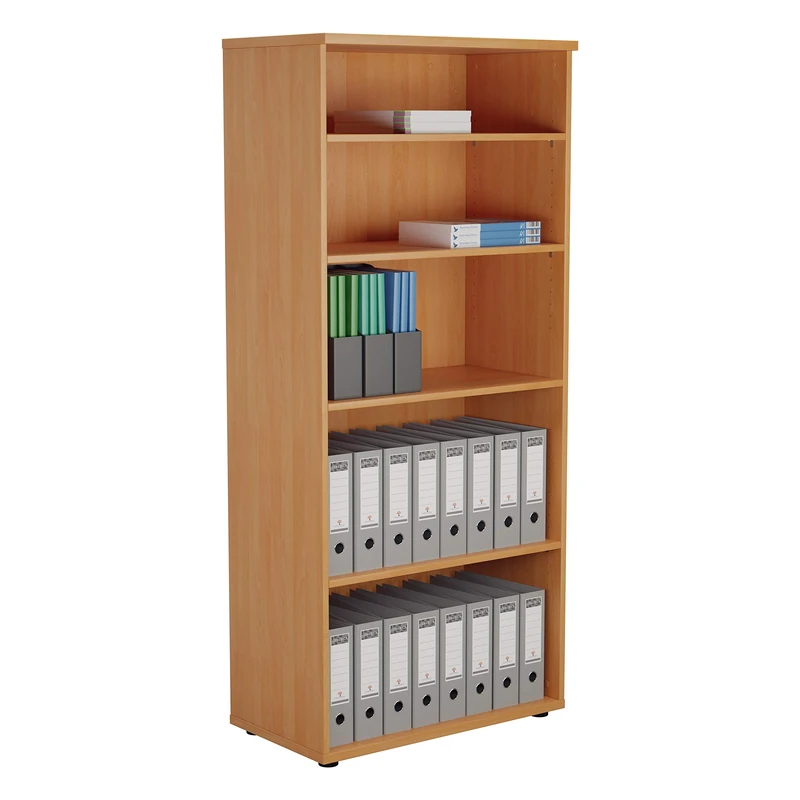 Office Hippo Heavy Duty Bookcase, Robust Book Case, Storage Unit with 4 Adjustable Shelves & Adjustable Feet, Stable Home Office Furniture, Simple To Assemble - Beech