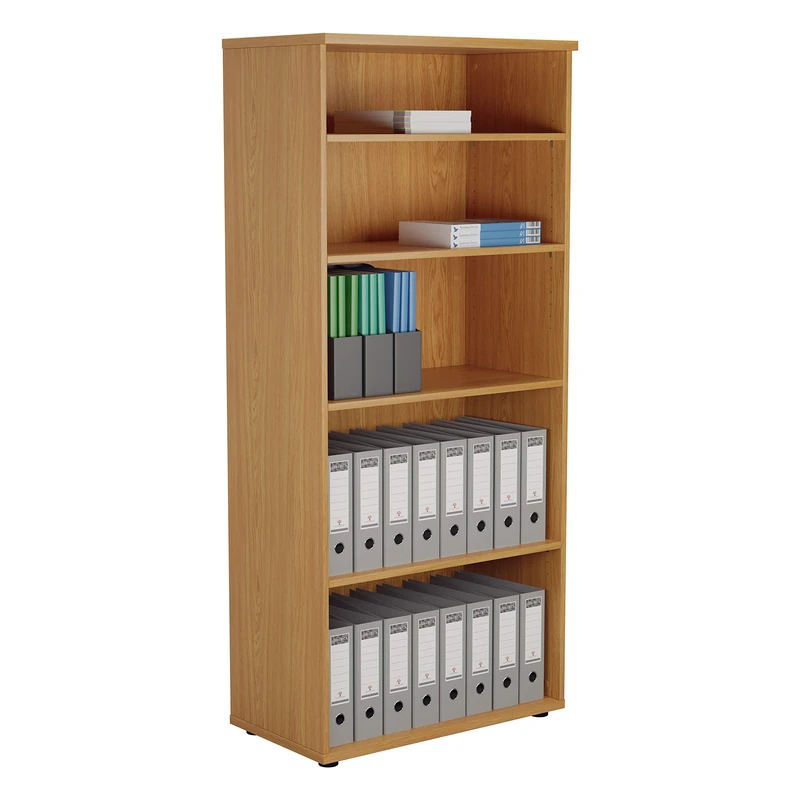 Office Hippo Heavy Duty Bookcase, Robust Book Case, Storage Unit with 4 Adjustable Shelves & Adjustable Feet, Stable Home Office Furniture, Simple To Assemble - Oak