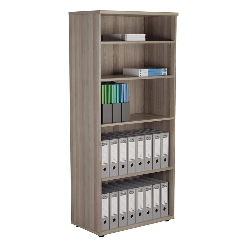 Office Hippo Heavy Duty Bookcase, Robust Book Case, Storage Unit with 4 Adjustable Shelves & Adjustable Feet, Stable Home Office Furniture, Simple To Assemble - Grey Oak