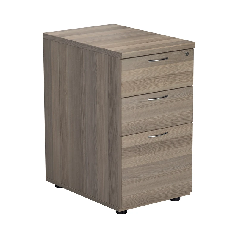 Office Hippo Heavy Duty Pedestal Filing Cabinet, File Cabinet, Office Cabinet, Lockable Filing Cabinet Office Storage, A4/Foolscap - Grey Oak, 3 Drawer
