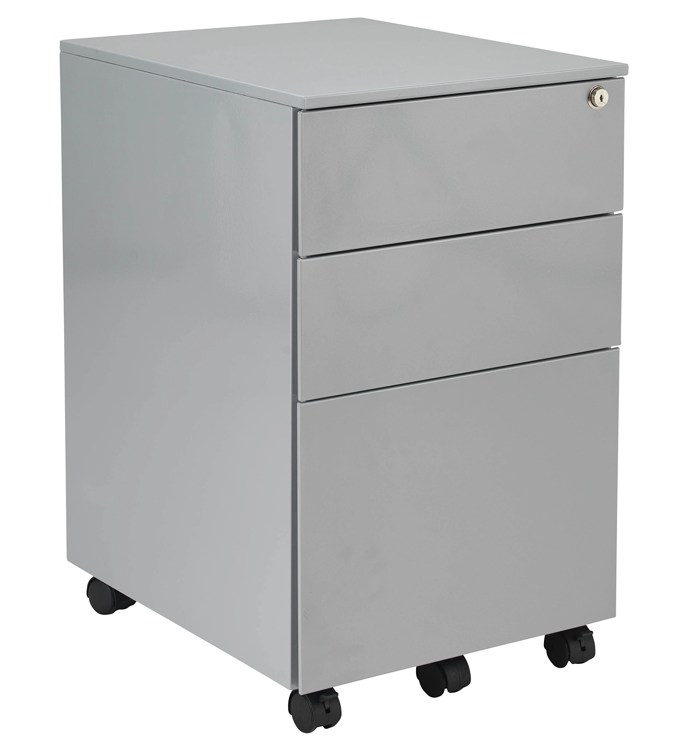 Office Hippo 3 Drawer Under Desk Mobile Filing Pedestal - Steel, Silver