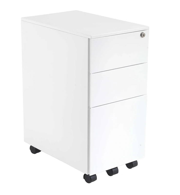 Office Hippo 3 Drawer Under Desk Slimline Mobile Filing Pedestal - Steel, White