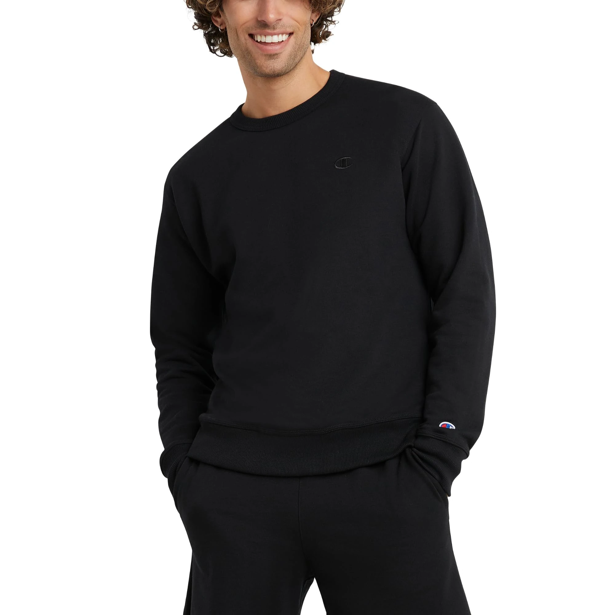 Champion Men's Powerblend Pullover Sweatshirt, Black, L UK