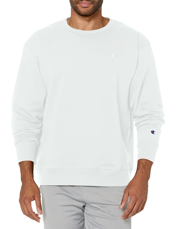 Champion Men's Powerblend Pullover Sweatshirt, White C Logo, S
