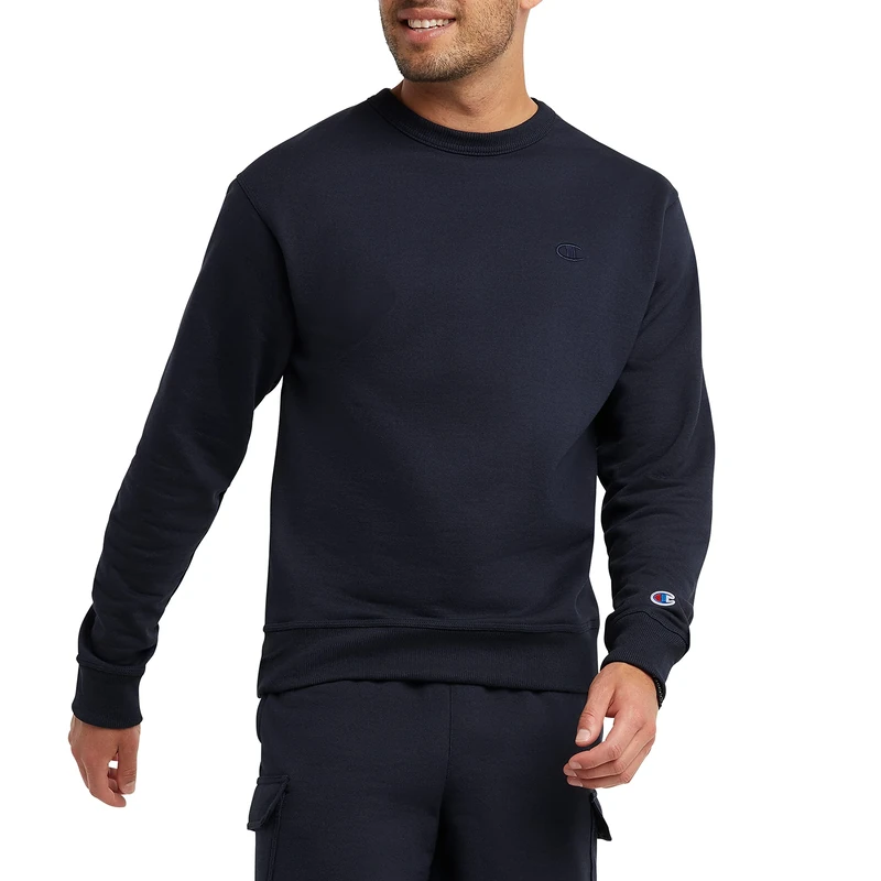 Champion Men's Powerblend Pullover Sweatshirt, Navy C Logo, S
