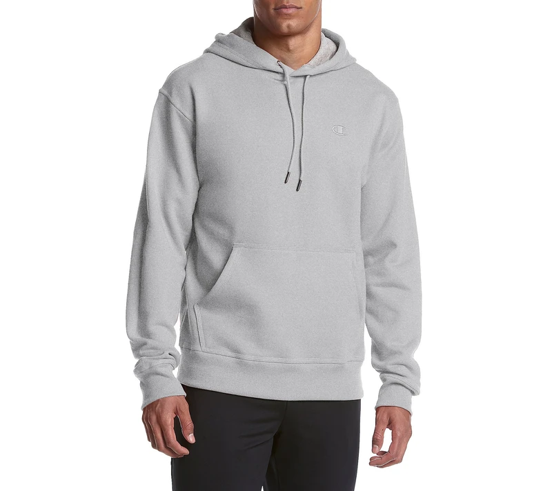 Champion Men's Pullover Fleece Hoodie, Standard Fit, Midweight, C Logo, Available in Regular and Big & Tall, Oxford Gray, L