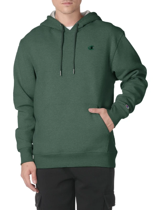 Champion Men's Sweatshirt, Powerblend, Fleece, Hoodie Sweatshirt for Men (Reg. Or Big & Tall), Dark Green C Logo, XL