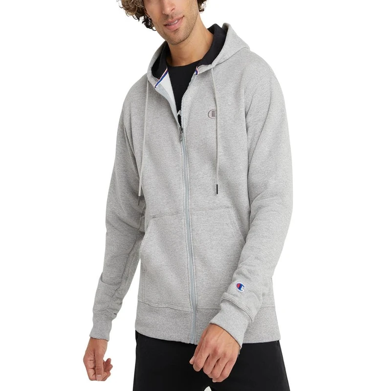 Champion Men's Powerblend Full-Zip Hoodie Warm Up or Track Jacket, Oxford Gray, Medium