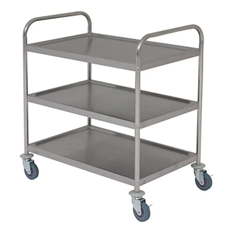 Genware NEV-TROL3S Trolley, Stainless Steel, 85.5 cm H x 53.5 cm x 93 cm, 3 Shelves