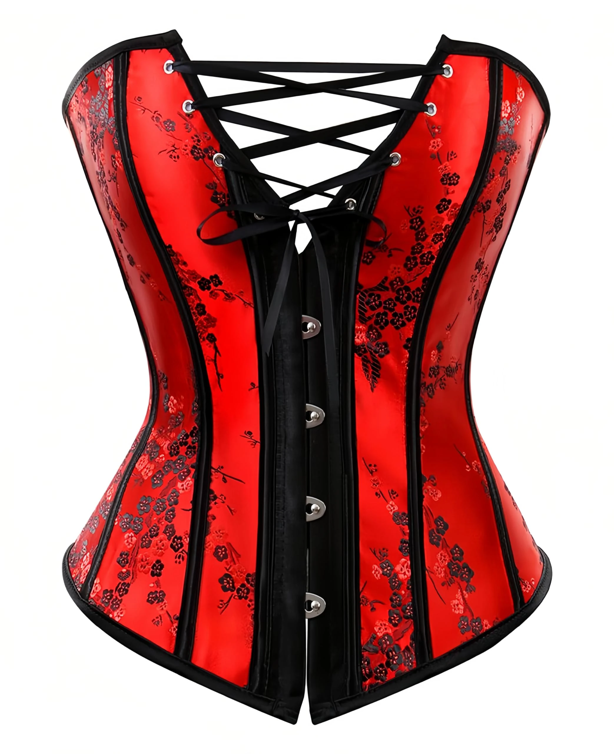 Kelvry Womens Waist Cincher Lace up Boned Basque Corset Shapewear Red Plus Size